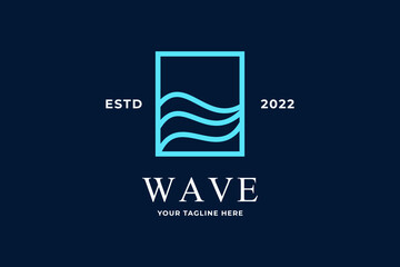Simple line sea with wave logo design vector