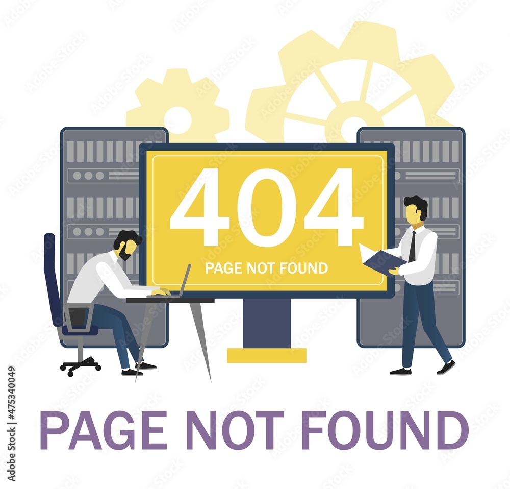 Aufkleber system administrators troubleshooting page error 404, flat vector illustration. page not found.