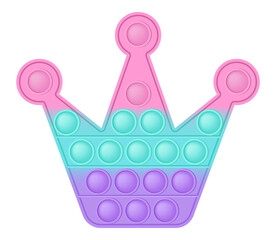 Popit figure crown as a fashionable silicon toy for fidgets. Addictive anti stress toy in pastel colors. Bubble anxiety developing vibrant pop it toys for kids. Vector illustration isolated on white.