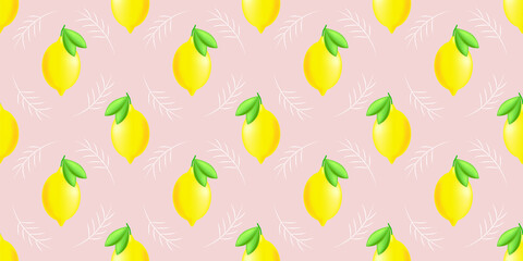 Lemon seamless pattern on pink background