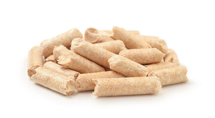 Wooden pellets isolated on white.
