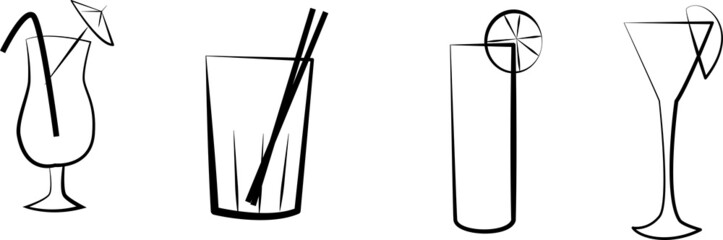 four different vector cocktail glasses