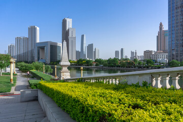 Fototapeta premium Bridge,City scenery and modern architecture skyline by the Haihe River in Tianjin, China