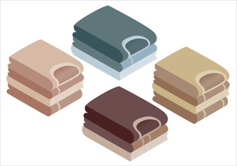 Isometric, 3D rendering clothes illustrations. Set of ironed and folded T-shirts isometric illustration.