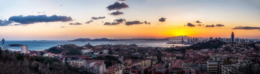 Aerial photography of Qingdao Bay city landscape