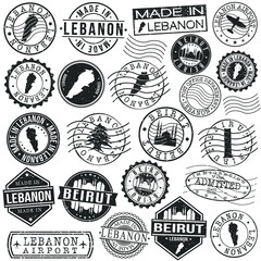 Beirut, Lebanon Stamp Vector Art. Postal Passport Travel Design Set Vintage Icons.