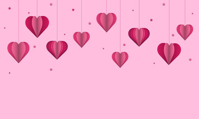 Background Paper pink heart on a light background. Valentine's day and love