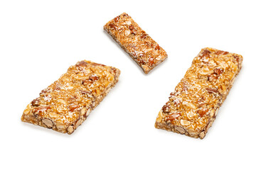 Bar with mix of nuts isolated on a white background.