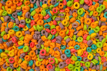 Sweet multicolored flakes, cereal loops.
