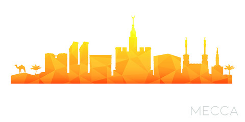 Makkah al-Mukarramah Saudi Arabia Low Poly Skyline Clip Art City Design. Geometric Polygon Graphic Horizon Icon. Vector Illustration Symbol.