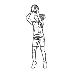 line art of woman posing stylishly playing basketball