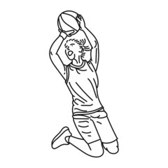 Fototapeta premium line art of woman posing stylishly playing basketball