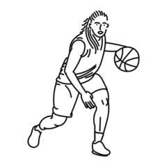 line art of woman posing stylishly playing basketball