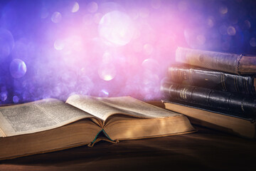Open book with magic background