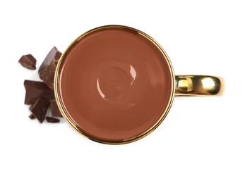 Tuinposter Yummy hot chocolate in cup on white background, top view © New Africa