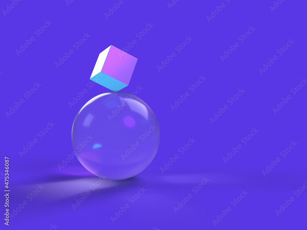 Aufkleber 3d rendered round and square shapes in transparent material on a purple background. illustration of 