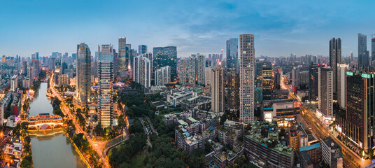 Chengdu Jiuyanqiao CBD night view and modern skyscrapers.