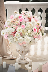 Details. Wedding ceremony in the open air of fresh flowers, with candles. Gentle and beautiful...