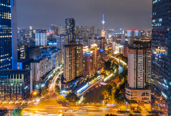 Chengdu Jiuyanqiao CBD night view and modern skyscrapers.