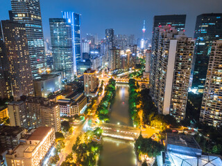 Fototapeta na wymiar Chengdu Jiuyanqiao CBD night view and modern skyscrapers.