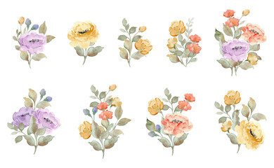 Watercolor floral bouquet collection