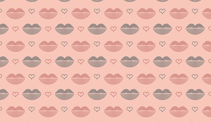 Minimalist Bohemian Valentine's day background, pattern. Geometric style heart and lips design template, geometric abstract design elements for decoration