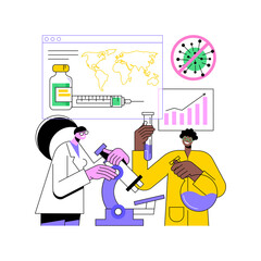 Coronavirus vaccine abstract concept vector illustration. News tracker, find and test vaccine, coronavirus vaccination program, medical laboratory team, scientific research abstract metaphor.