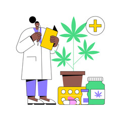 Medical marijuana abstract concept vector illustration. Medical cannabis, cannabinoids drugs, diseases and conditions treatment, cancer pain relief, hemp market, cultivation abstract metaphor.