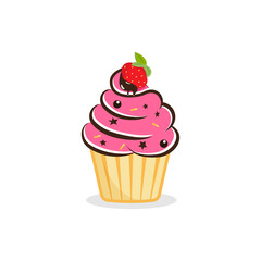 Sweet cupcakes set with cream and berries.