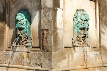 France, Provence, Département Bouches-du-Rhône, Arles, Fountain in the Place de la Republique