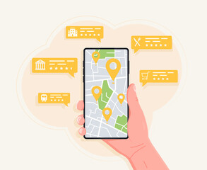 Handheld mobile phone with navigation location check and gps concept.