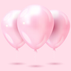 Pink balloon. Happy Valentines day banner decorated pink balloons on light pink background. Vector illustration