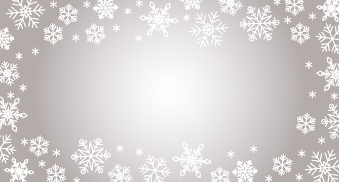 Banner christmas card with snowflake border vector illustration. Holiday background with falling snow for Christmas and New Year banners