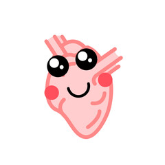 Human heart with cute face, medical icon on white