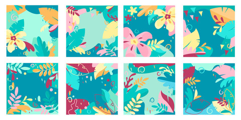 Set of bright abstract greeting cards with elements of nature
