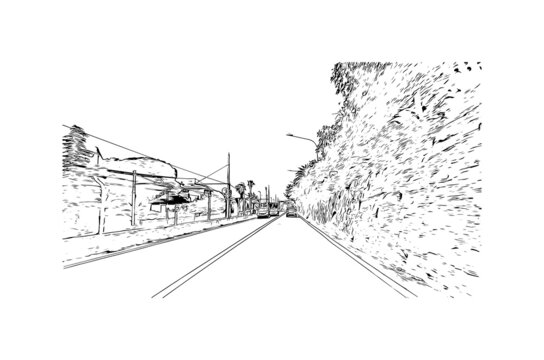 Building view with landmark of Loano is the 
comune in Italy. Hand drawn sketch  illustration in  vector.