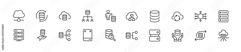 Poster set of simple data line icons.