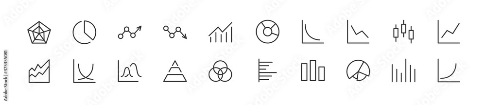 Sticker set of simple chart line icons.