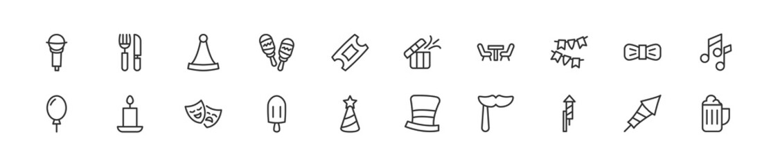 Set of simple carnival line icons.