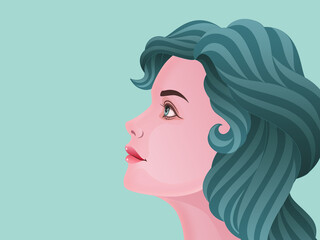 woman face side vector illustration wave hair style