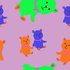 Fototapeta premium Seamless doodle baby toy bears. Hand drawn.