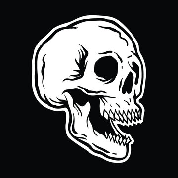 skull black and white illustration print on t-shirts,jacket,souvenirs or tattoo free vector