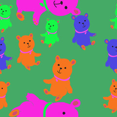 Seamless doodle  baby toy bears. Hand drawn.