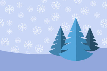 Christmas illustration with place for text Christmas tree in blue color for post, article, website and for gift wrapping, fabric, wallpaper, design, layout, background.