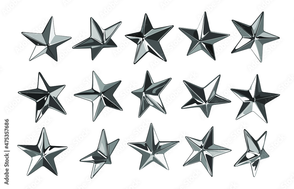 Fototapete vector star studs set of 15 different elements illustration from 3d rendering.