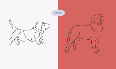 Collection in different poses in free hand drawing Vector illustration style, Single line drawing of dog. Outline drawing of dog. Minimalist One Line Animals icon.

