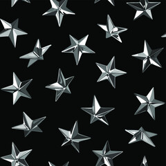 Metal vector punk star studs seamless pattern on black background.