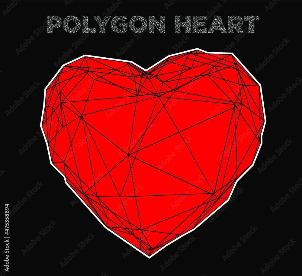 Aufkleber abstract vector seamless pattern of white geometric polygonal love heart wire lines on red backgroun