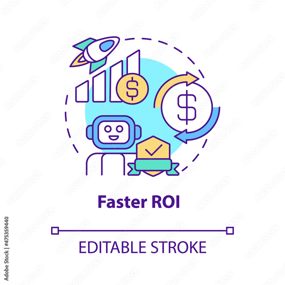 Poster faster roi concept icon. automated process. return on investment abstract idea thin line illustratio