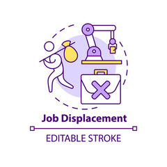 Job displacement concept icon. Negative automation impact on society abstract idea thin line illustration. Isolated outline drawing. Editable stroke. Roboto-Medium, Myriad Pro-Bold fonts used